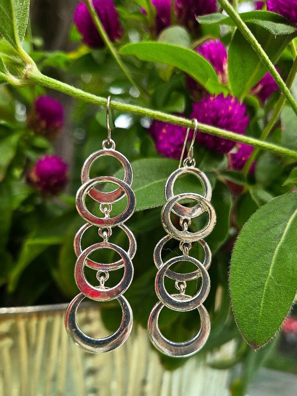Silver Geometric Circle Drop Earrings -Multilayer Multi-Ring Dangle Hook Jewelry